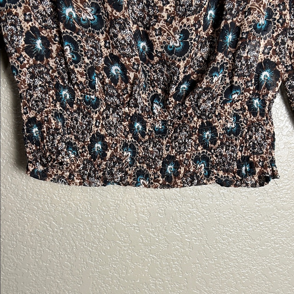 EUC Rachel Zoe Black and Brown Patterned Blouse With Bell Sleeves - Picture 6 of 9